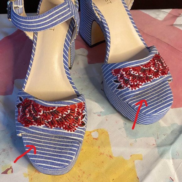 Nine West Blue & White Pinstripe Platform Heels - Picture 8 of 10